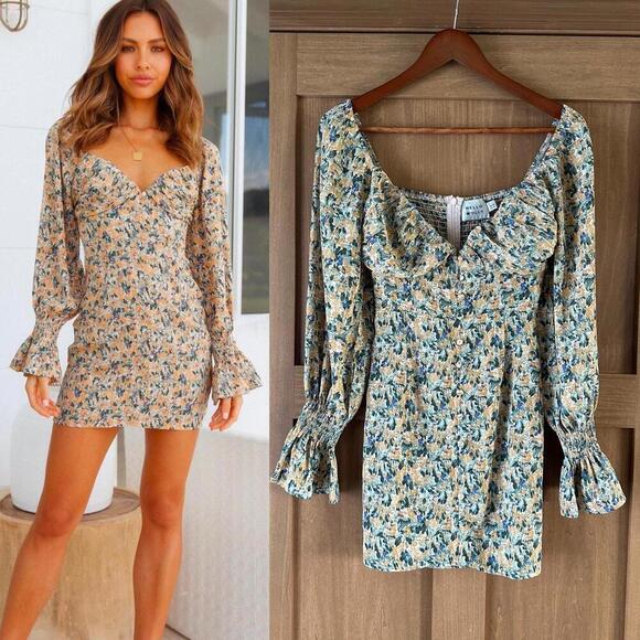 Hello Molly Dresses & Skirts - Hello Molly Love First Bell Sleeve Mini Dress in Orange/Sage Floral size Small​